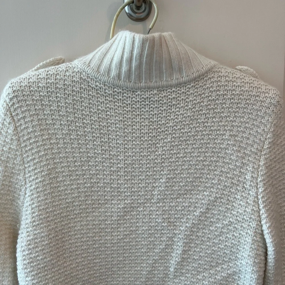 Talbots Sweater Womens Large Cardigan Button Ivory Chunky Knit Wool